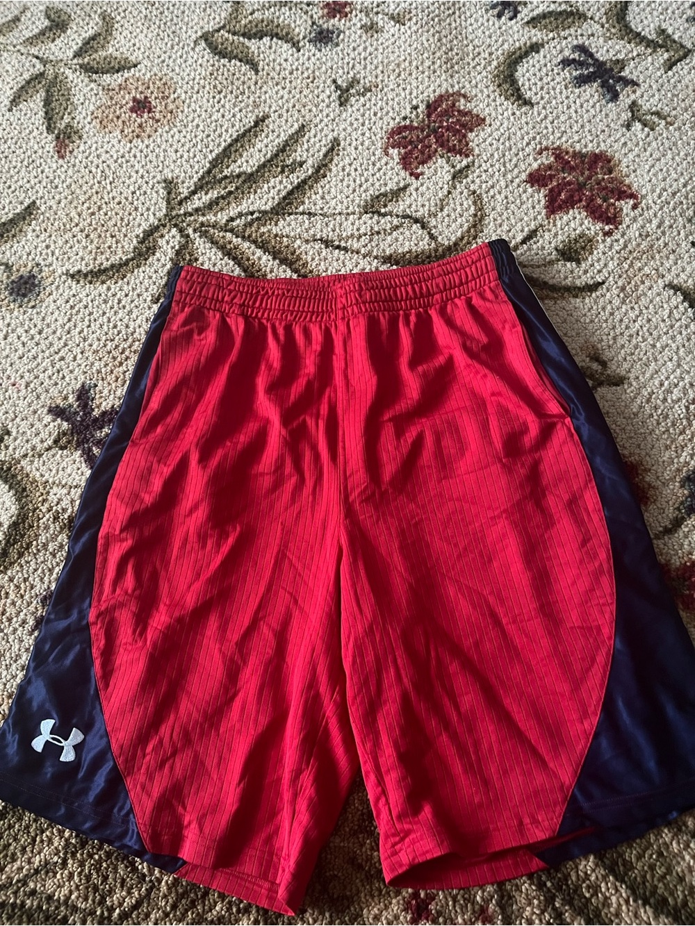 Under Armour Red with Navy Side-Panel Men's Athletic Shorts